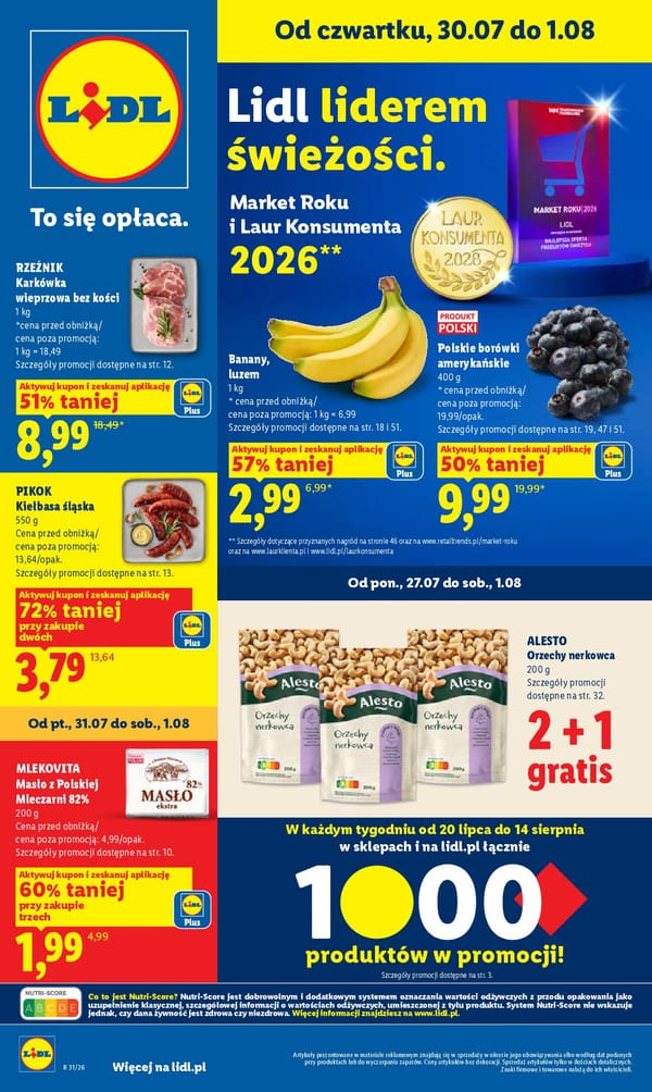  Lidl gazetka promocyjna od 30 lipca 2026 aktualna - najtańsze zakupy spożywcze