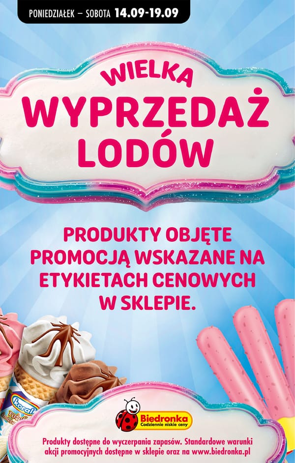  Biedronka gazetka promocyjna od 14 września 2026 aktualna - wyprzedaż lodów