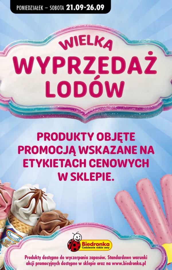  Biedronka gazetka promocyjna od 21 września 2026 aktualna - wyprzedaż lodów
