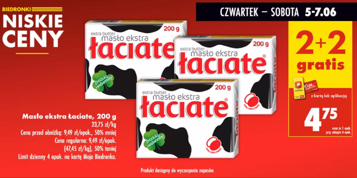 Biedronka: 2+2 GRATIS na masło ekstra Łaciate