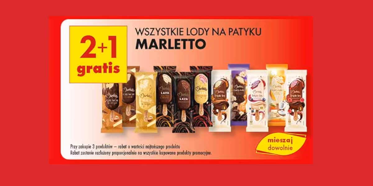 Biedronka: 2+1 GRATIS na wszystkie lody na patyku Marletto