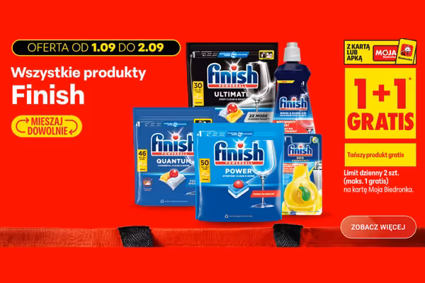 Biedronka: 1+1 GRATIS na wszystkie produkty Finish