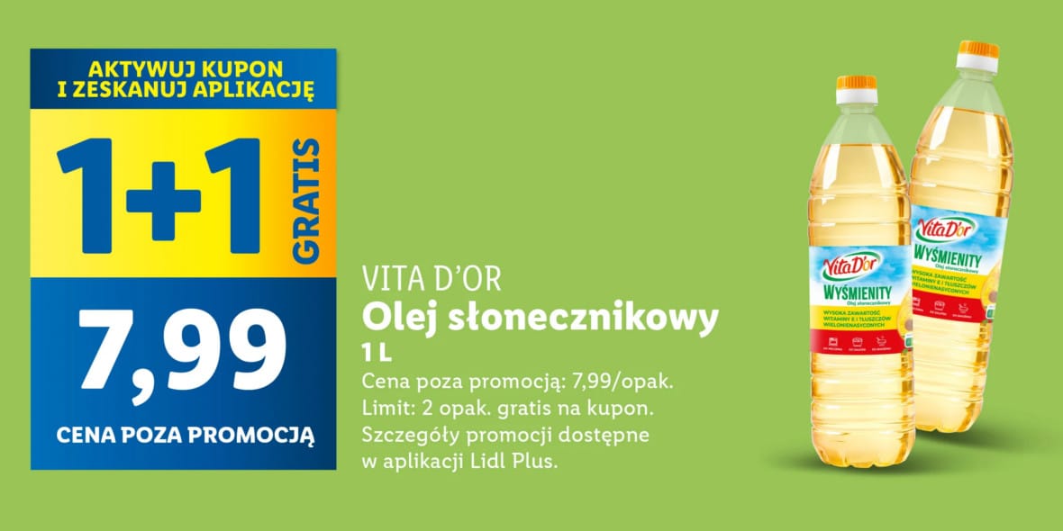 Lidl: KUPON 1+1 GRATIS na olej słonecznikowy Vita D'or 18.03.2025