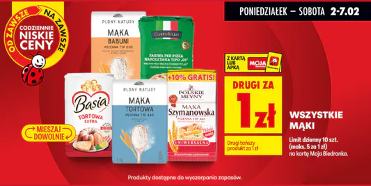 Biedronka: 1 zł za wszystkie mąki - drugi produkt 02.02.2026