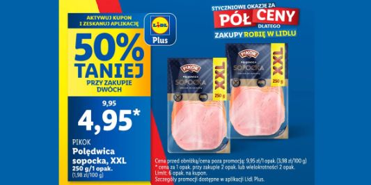 Lidl: KUPON -50% na polędwicę sopocką PIKOK 13.01.2025