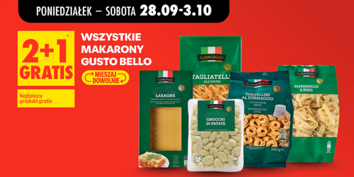 Biedronka: 2+1 GRATIS na wszystkie makarony Gusto Bello