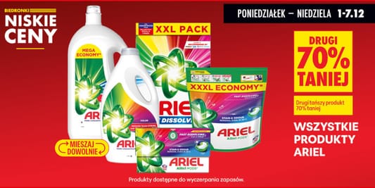 Biedronka: -70% na wszystkie produkty Ariel 01.12.2025