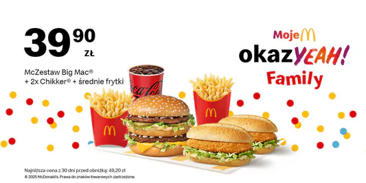 McDonald's: 39,90 zł McZestaw BigMac® +2x Chikker®+średnie frytki 03.11.2025