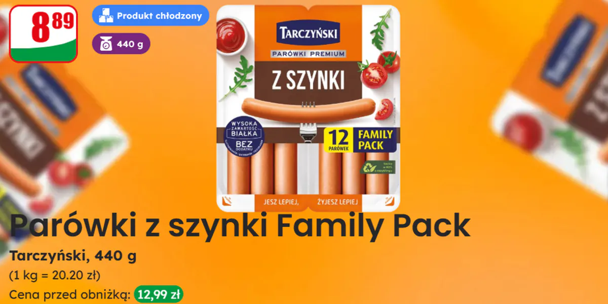 Dino: 8,99 zł za parówki z szynki Tarczyński