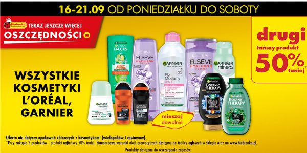 Biedronka: -50% na kosmetyki L'Oreal i Garnier 16.09.2024