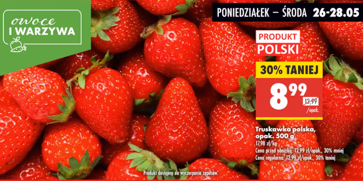Biedronka: -30% na truskawki, opak 500 g
