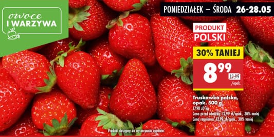 Biedronka: -30% na truskawki, opak 500 g 26.05.2025