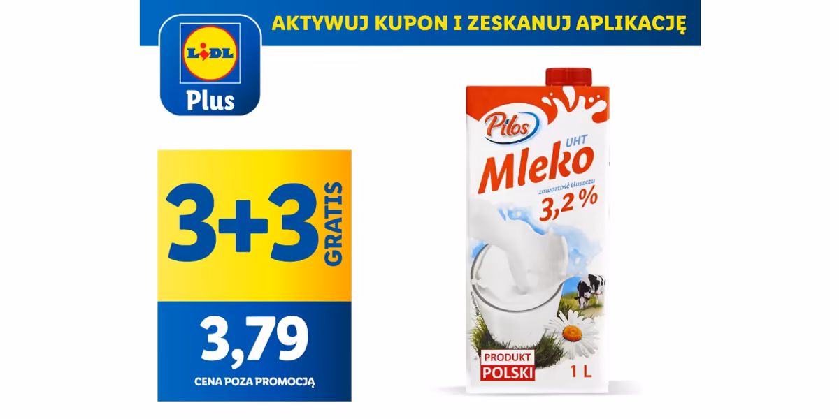 Lidl: KUPON 3 + 3 GRATIS na mleko UHT 3,2%