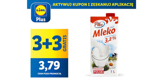 Lidl: KUPON 3 + 3 GRATIS na mleko UHT 3,2% 14.05.2025
