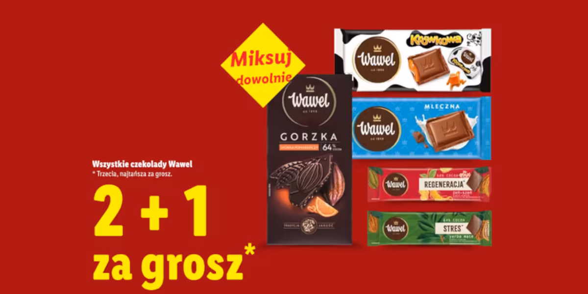 Lidl: 2+1 za GROSZ na czekolady Wawel