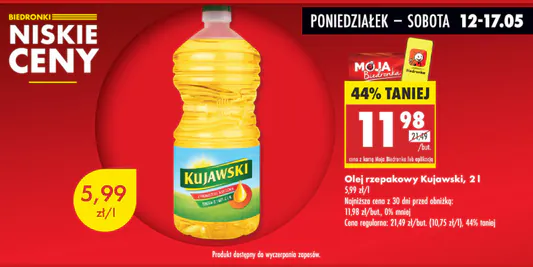 Biedronka: -44% na olej rzepakowy Kujawski, 2 l 12.05.2025