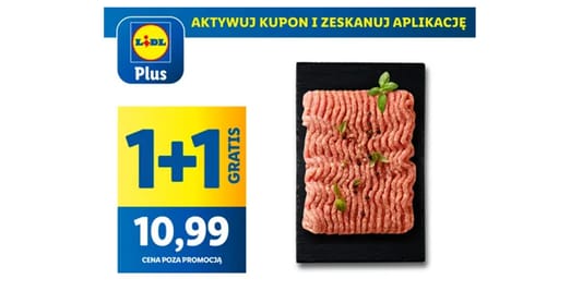 Lidl: KUPON 1+1GRATIS na mięso mielone wieprzowe 09.06.2025