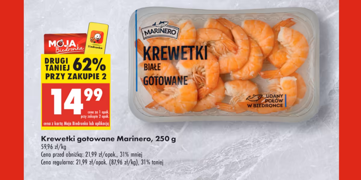 Biedronka: -62% na krewetki gotowane Marinero