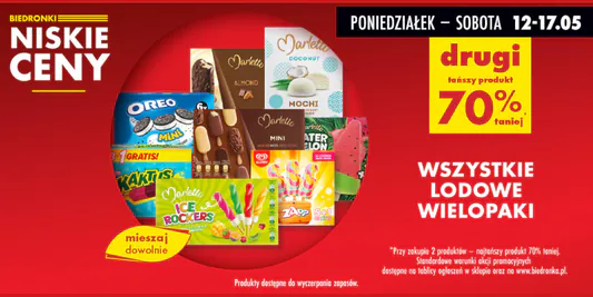 Biedronka: -70% na wszystkie lodowe wielopaki 12.05.2025