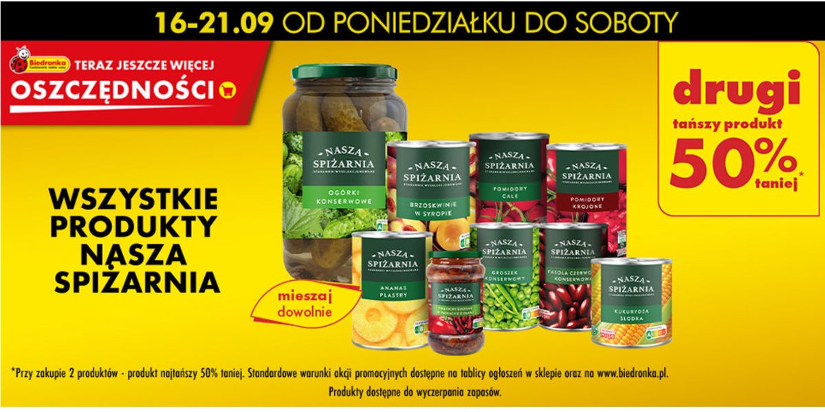 Biedronka: -50% na wszystkie produkty Nasza Spiżarnia