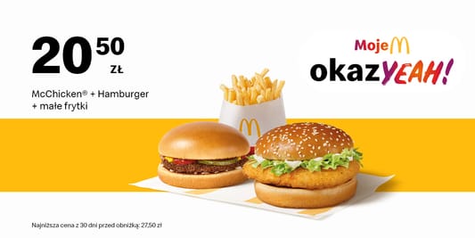 McDonald's: 20,50 zł McChicken® + Hamburger + małe frytki 28.04.2025