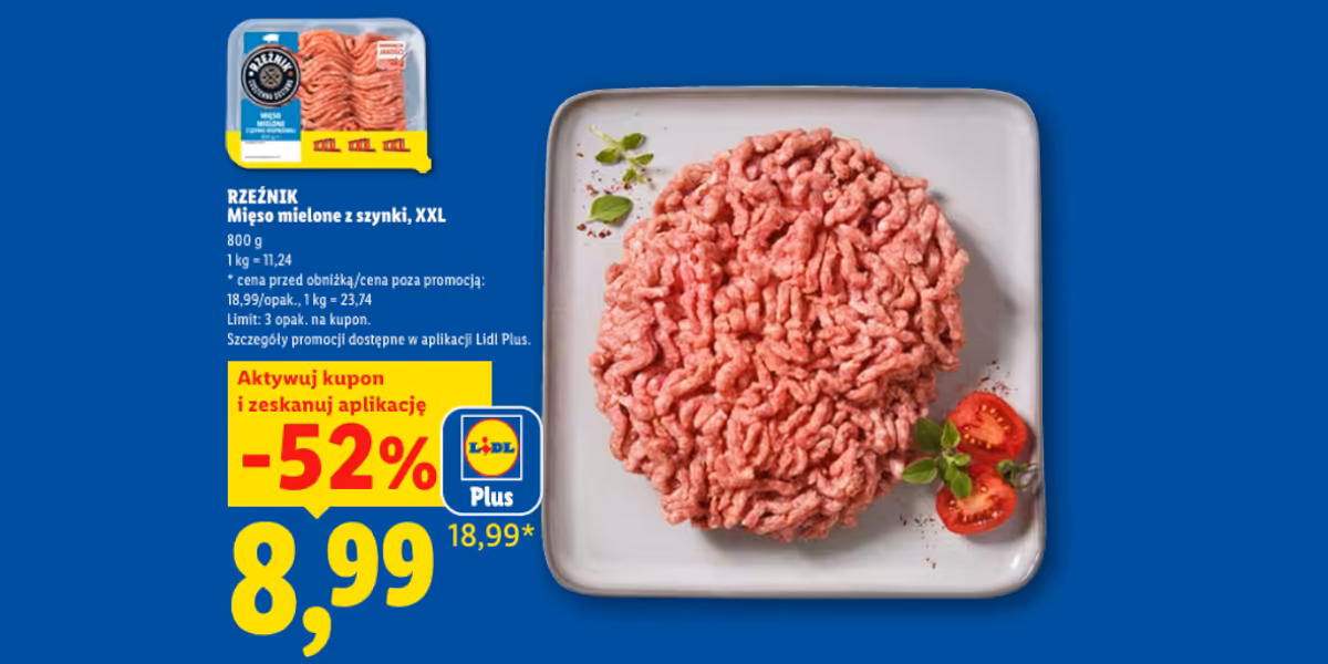 Lidl: KUPON -52% na mięso mielone z szynki