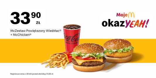 McDonald's: 33,90 zł McZestaw Powiększony + Burger 22.07.2024