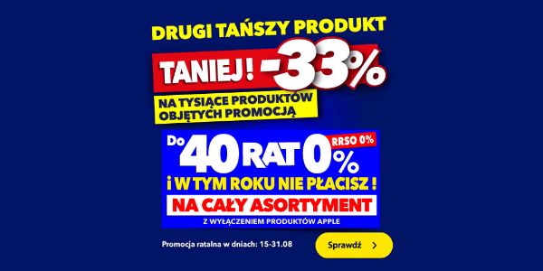 RTV EURO AGD: -33% na drugi produkt 30.08.2024