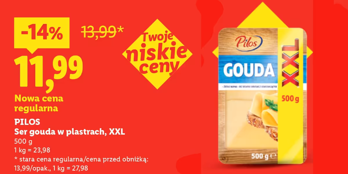 Lidl: -14% na ser gouda w plastrach PILOS
