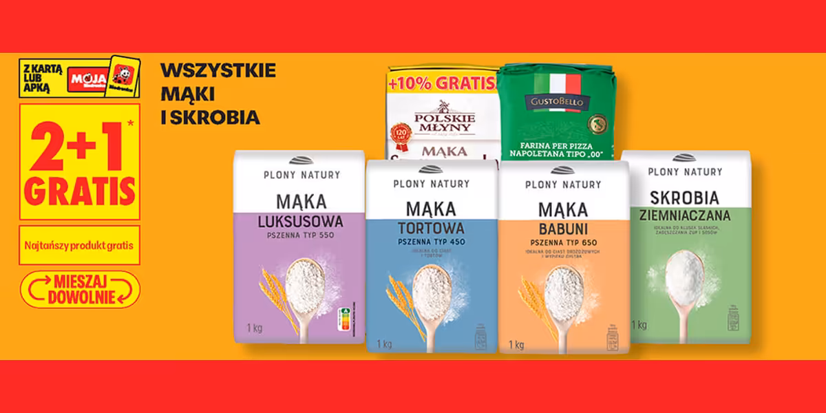 Biedronka: 2+1 GRATIS na wszystkie mąki i skrobię