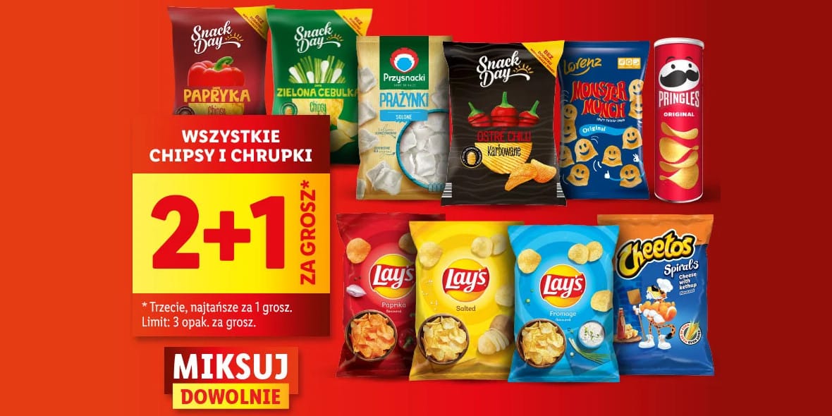 Lidl: 2+1 za GROSZ na chipsy i chrupki 30.04.2025