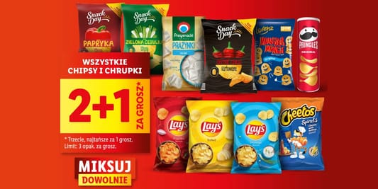 Lidl: 2+1 za GROSZ na chipsy i chrupki 30.04.2025
