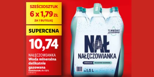 Lidl: 1,79 zł/but. woda mineralna delikatnie gazowana Nałęczowianka 25.07.2024