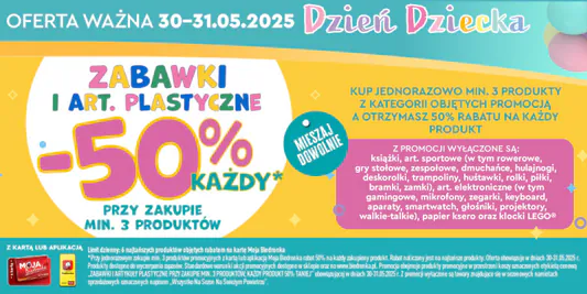 Biedronka: -50% na zabawki i art. plastyczne 30.05.2025
