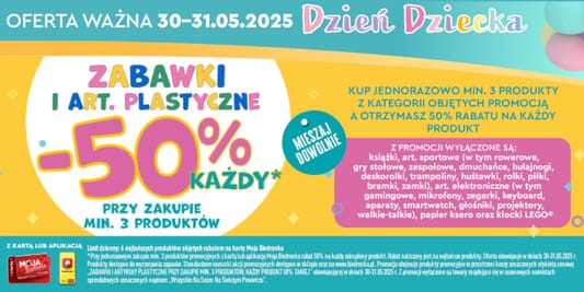 Biedronka: -50% na zabawki i art. plastyczne 30.05.2025