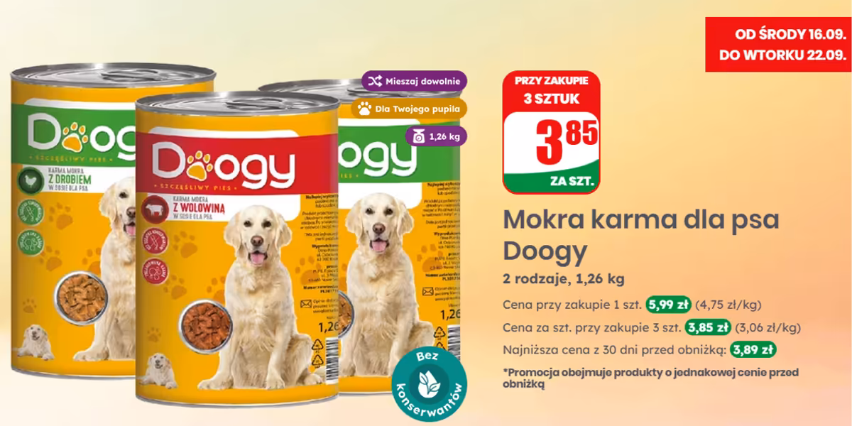 Dino: 3,85 zł za karmę Doogy