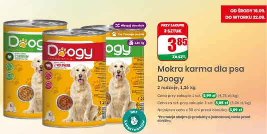 Dino: 3,85 zł za karmę Doogy 16.09.2026