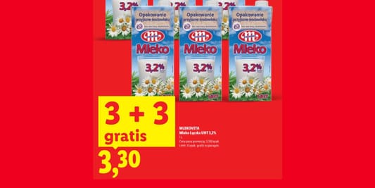 Lidl: 3 + 3 GRATIS na Mleko UHT 3,2% 29.06.2026