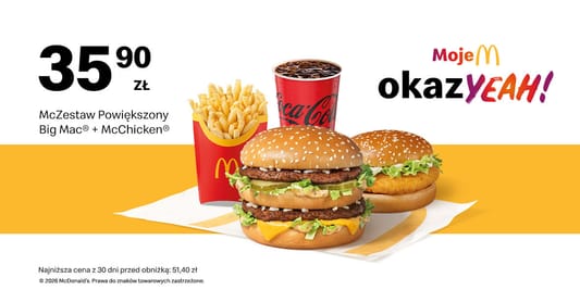 McDonald's: 35,90 zł McZestaw powiększony Big Mac® +McChicken® 19.01.2026