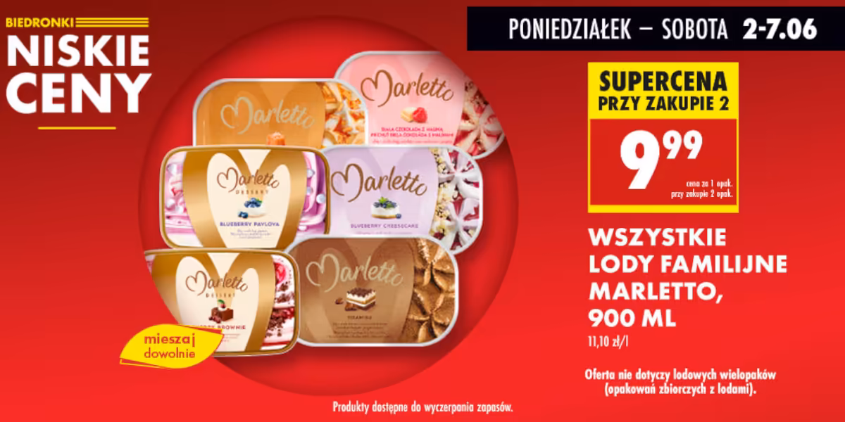 Biedronka: SUPERCENA za lody familijne Marletto