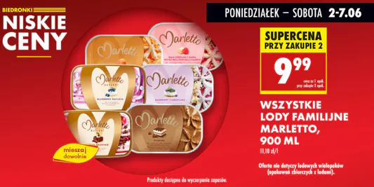 Biedronka: SUPERCENA za lody familijne Marletto 02.06.2025