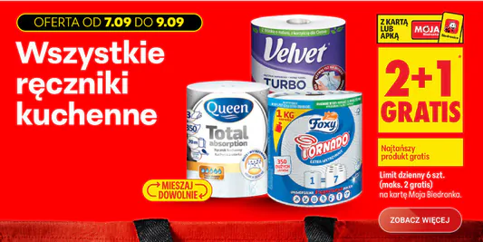 Biedronka: 2+1 GRATIS na wszystkie ręczniki kuchenne 07.09.2026