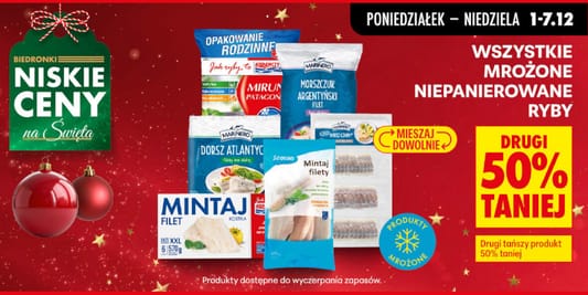 Biedronka: -50% na wszystkie mrożone ryby niepanierowane 01.12.2025