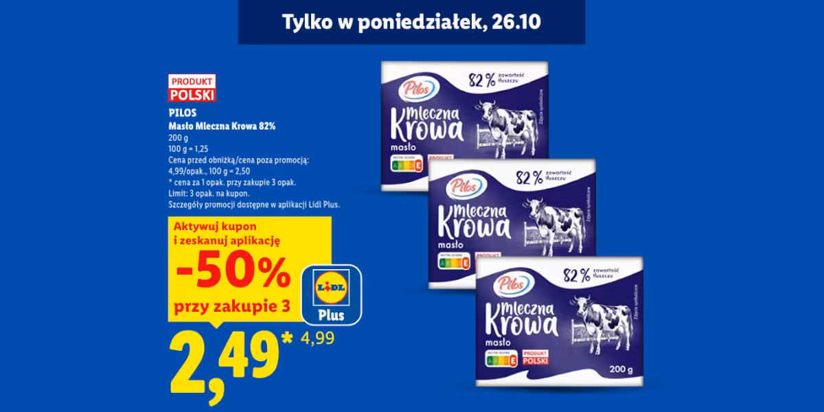 Lidl: -50% na masło Mleczna Krowa Pilos