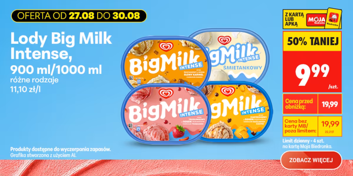 Biedronka: -50% na lody Big Milk Intense