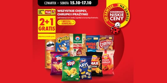 Biedronka: 2+1 GRATIS na chipsy, chrupki i prażynki 15.10.2026