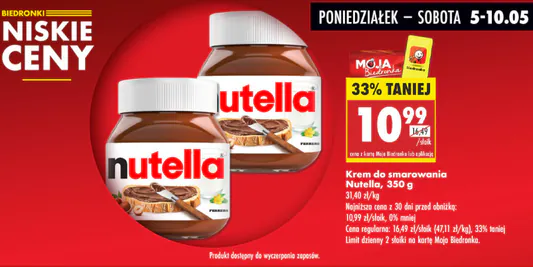 Biedronka: -33% na krem do smarowania Nutella, 350 g 05.05.2025