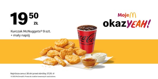 McDonald's: 19,50 zł Kurczak McNuggets® 9 szt. + małe frytki 01.12.2025