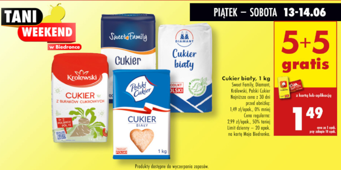 Biedronka: 5+5 GRATIS na cukier biały 13.06.2025