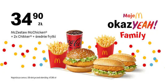 McDonald's: 34,90 zł McZestaw McChicken® +2x Chikker®+średnie frytki 28.04.2025